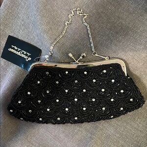 Black Beaded Clutch w chain